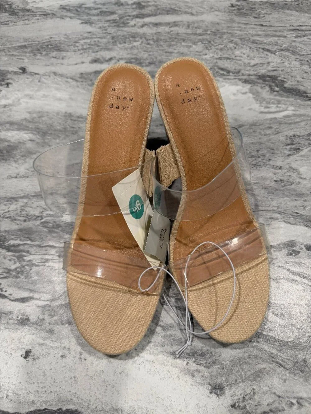 A New Day Women's Ansel Double Band Open Toe Wedge Heels with Memory Foam Insole